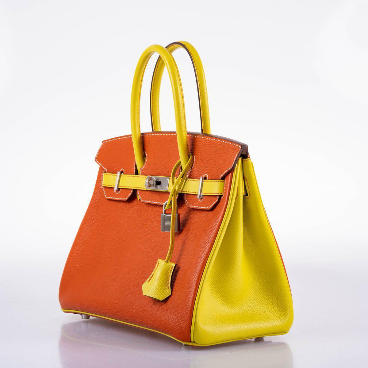 Hermes HSS Birkin 30 Feu & Lime Epsom with Brushed Palladium Hardware