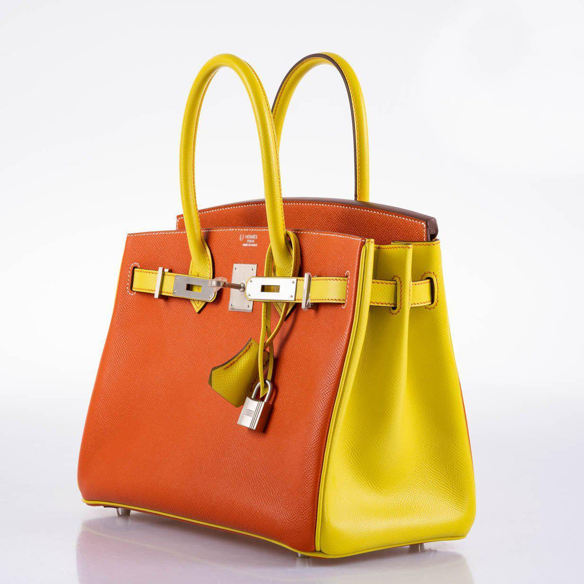 Hermes HSS Birkin 30 Feu & Lime Epsom with Brushed Palladium Hardware