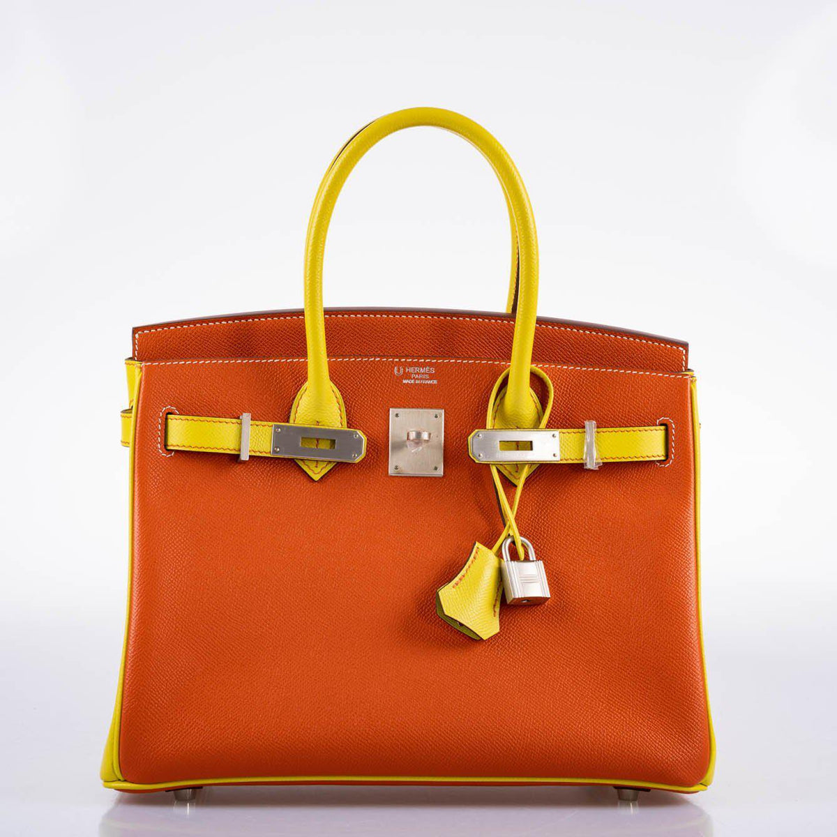 Hermes HSS Birkin 30 Feu & Lime Epsom with Brushed Palladium Hardware