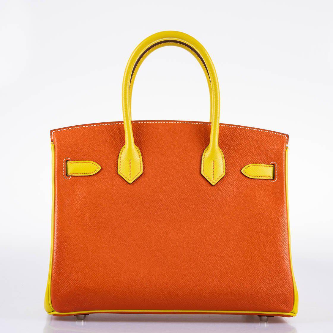 Hermes HSS Birkin 30 Feu & Lime Epsom with Brushed Palladium Hardware