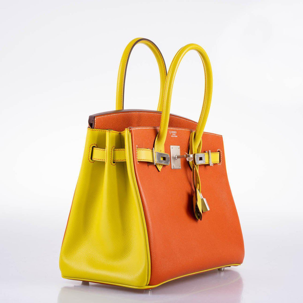 Hermes HSS Birkin 30 Feu & Lime Epsom with Brushed Palladium Hardware