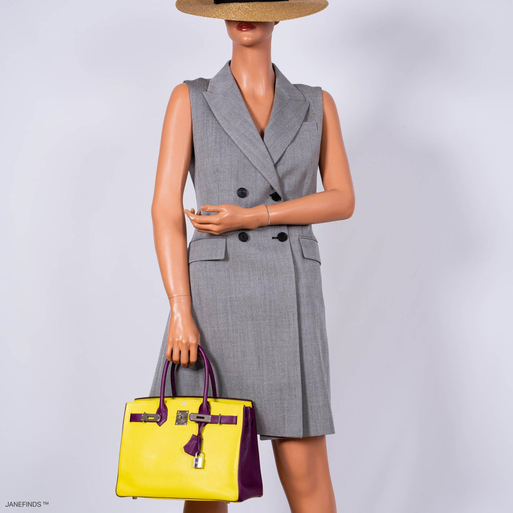Hermes HSS Birkin 30 Lime & Anemone Chevre leather Gold Hardware