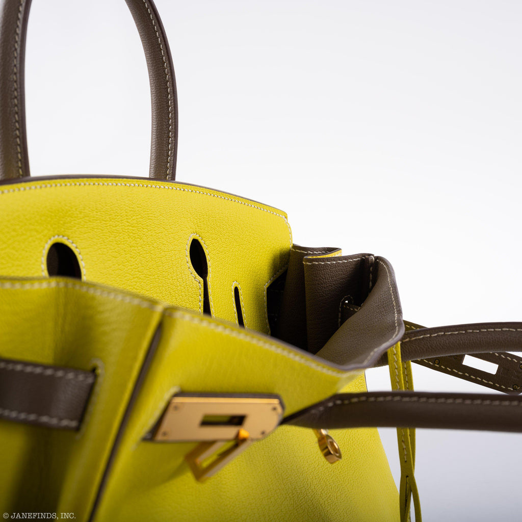 Hermes HSS Birkin 30 Lime & Etoupe Chevre with Gold Hardware