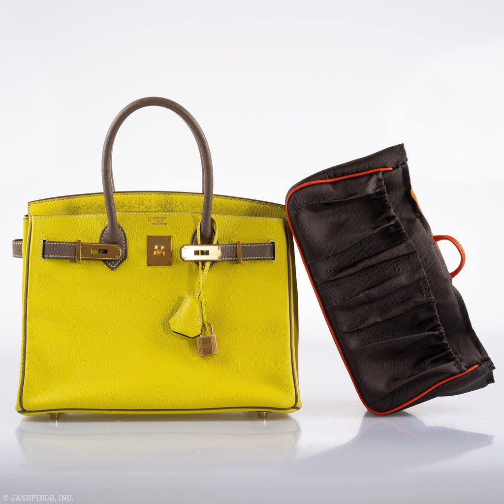 Hermes HSS Birkin 30 Lime & Etoupe Chevre with Gold Hardware