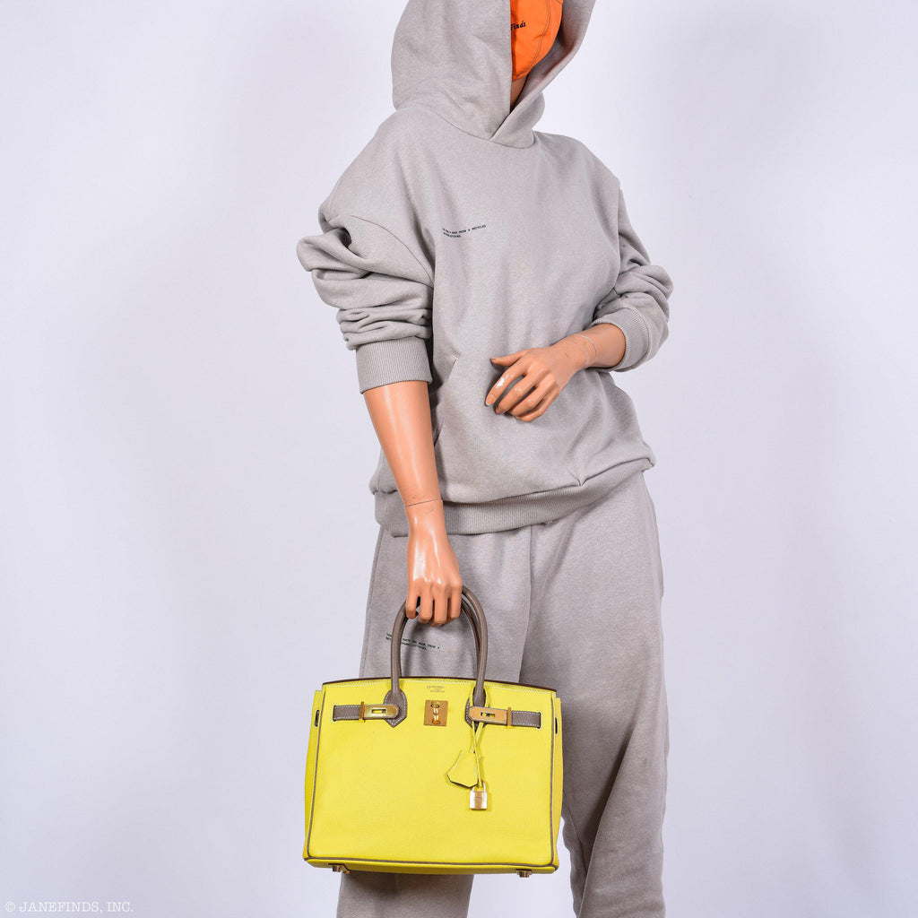 Hermes HSS Birkin 30 Lime & Etoupe Chevre with Gold Hardware