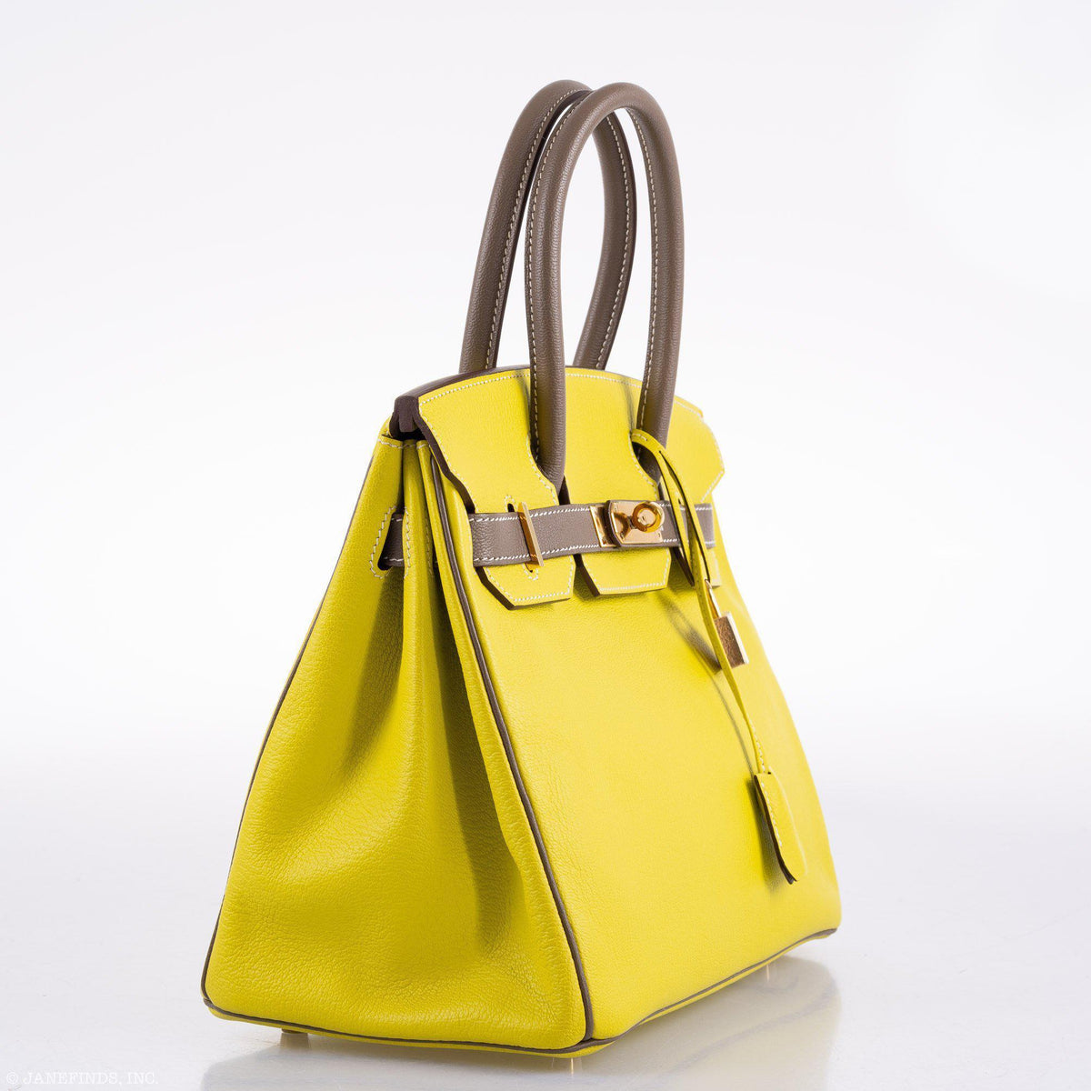 Hermes HSS Birkin 30 Lime & Etoupe Chevre with Gold Hardware