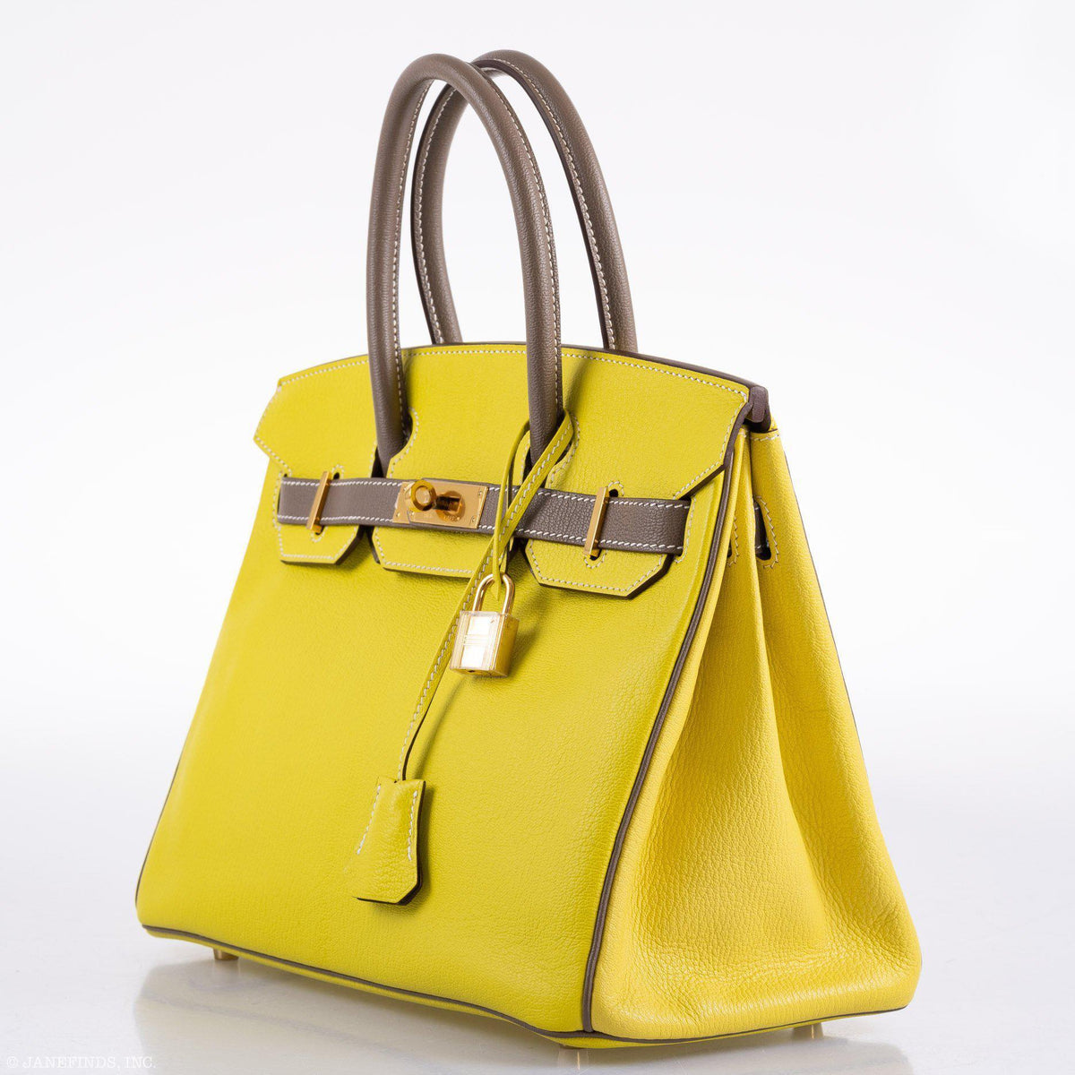 Hermes HSS Birkin 30 Lime & Etoupe Chevre with Gold Hardware