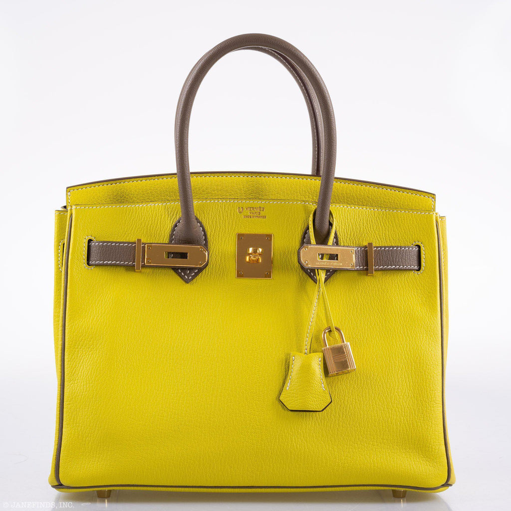Hermes HSS Birkin 30 Lime & Etoupe Chevre with Gold Hardware