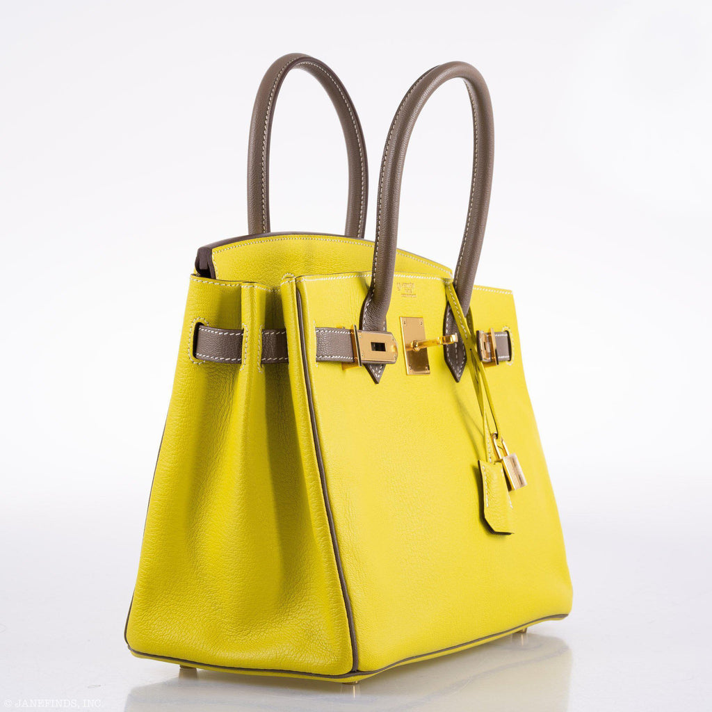 Hermes HSS Birkin 30 Lime & Etoupe Chevre with Gold Hardware