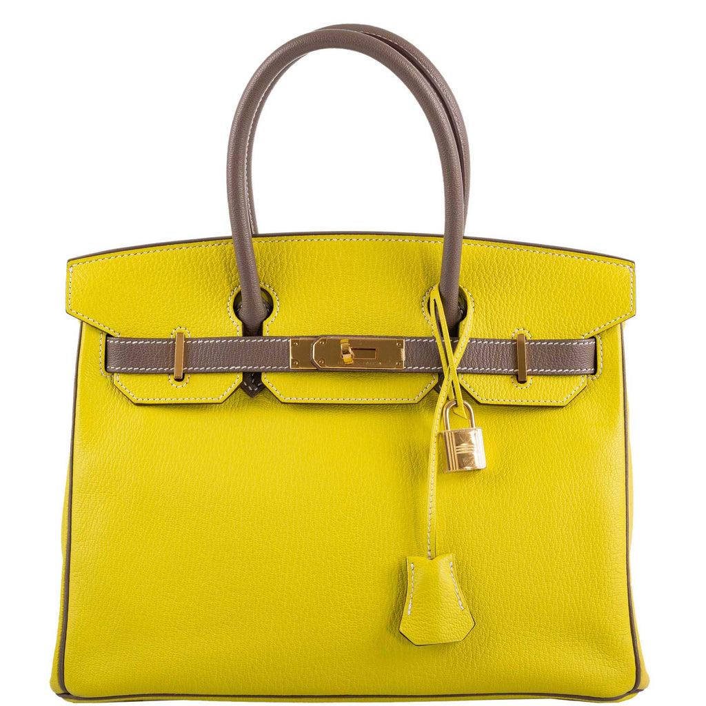 Hermes HSS Birkin 30 Lime & Etoupe Chevre with Gold Hardware