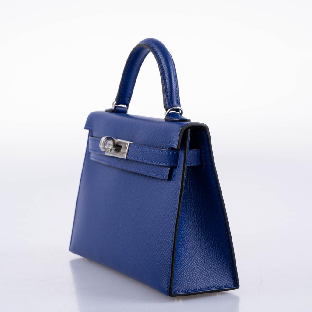Hermes HSS Kelly 20 Mini II Sellier Blue Electric & Black Interior Epsom Palladium