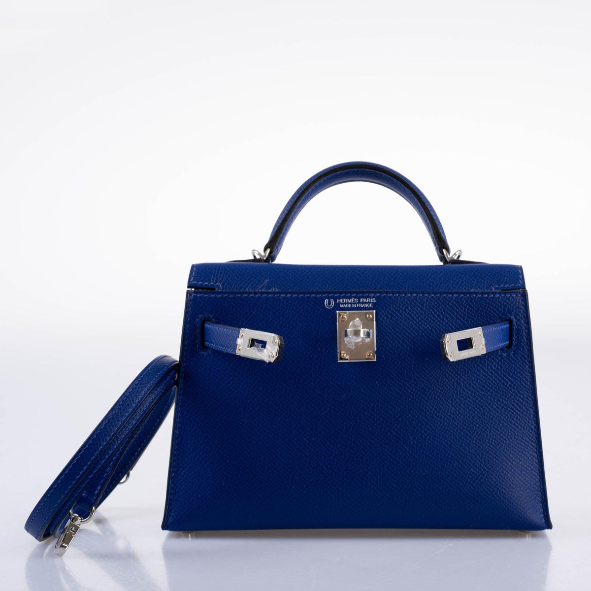 Hermes HSS Kelly 20 Mini II Sellier Blue Electric & Black Interior Epsom Palladium