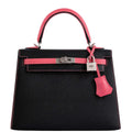 Hermes HSS Kelly 25 Sellier Rose Azalee & Black Epsom with Brushed Palladium Hardware