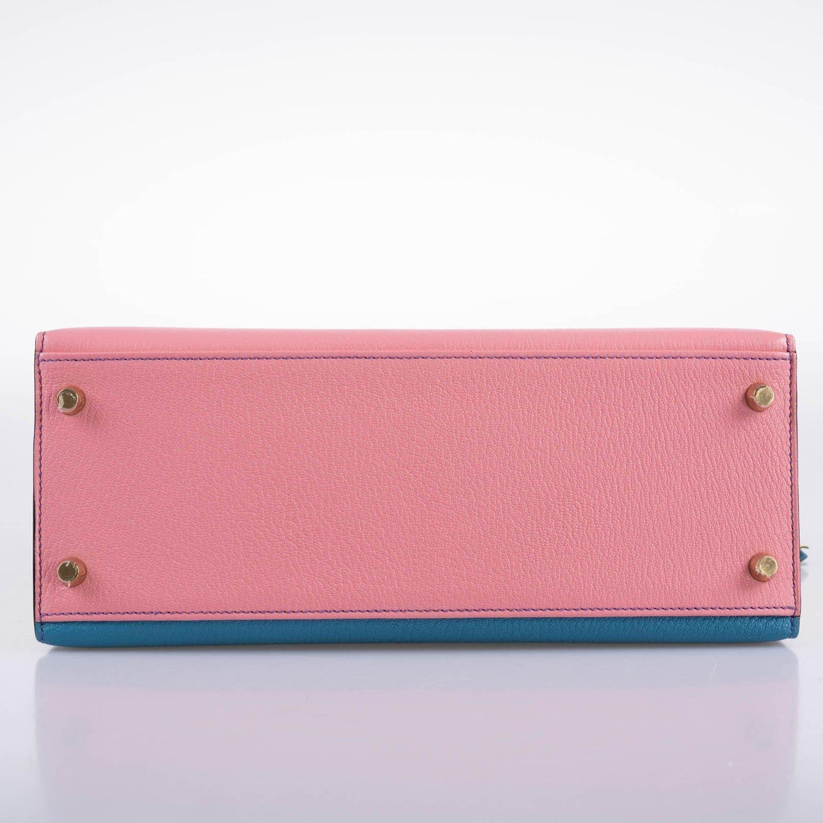 Hermes HSS Kelly 28 Sellier Tri-Color Rose Confetti, Lime & Blue Aztec Chevre with Brushed Gold Hardware