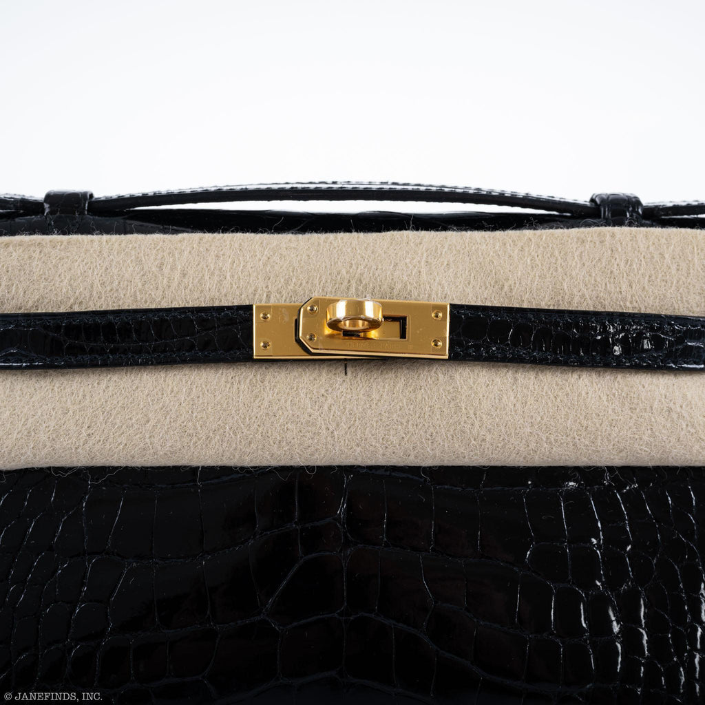 Hermes JPG Kelly Pochette Black Alligator with Gold Hardware