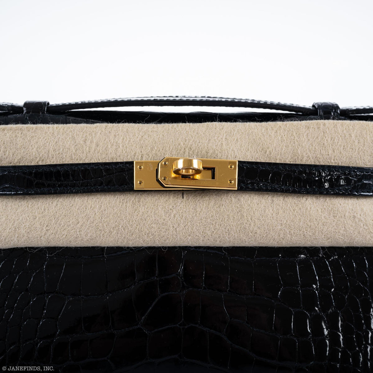 Hermes JPG Kelly Pochette Black Alligator with Gold Hardware