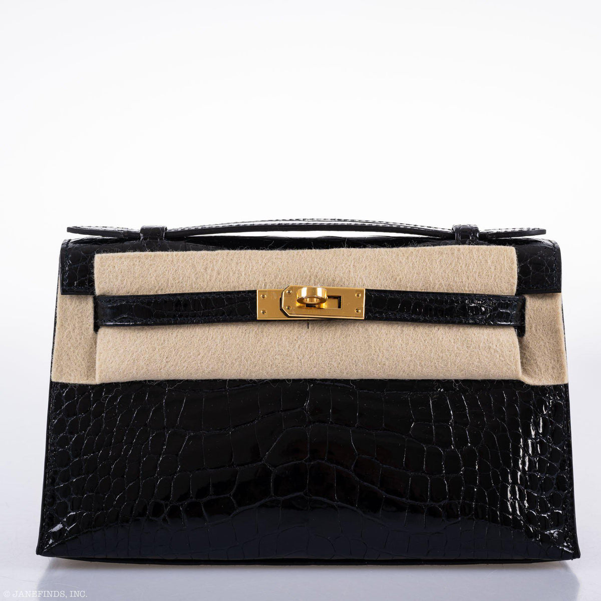 Hermes JPG Kelly Pochette Black Alligator with Gold Hardware