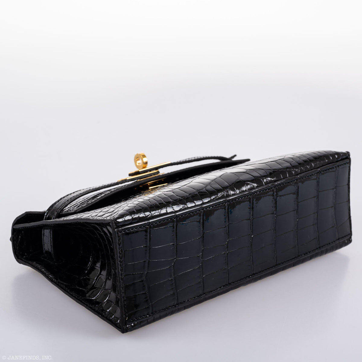 Hermes JPG Kelly Pochette Black Alligator with Gold Hardware