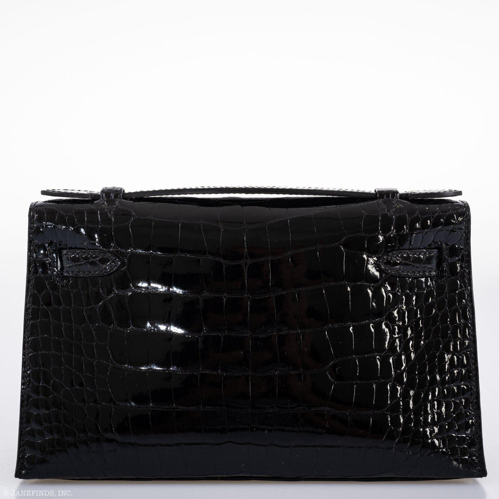 Hermes JPG Kelly Pochette Black Alligator with Gold Hardware