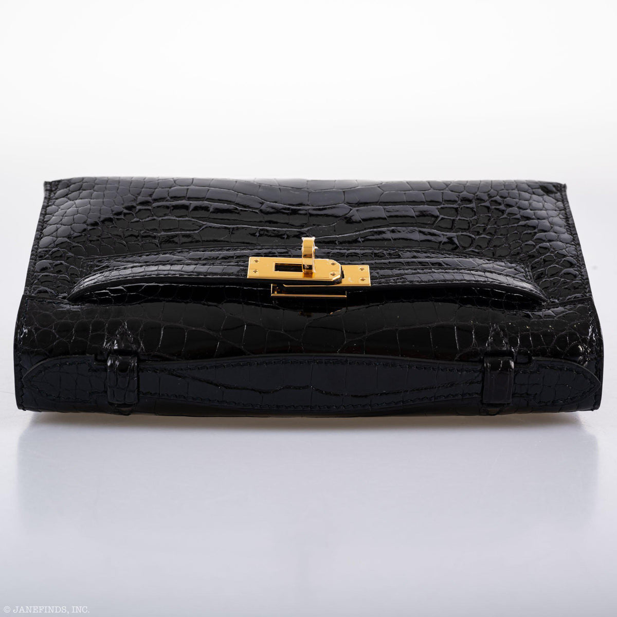 Hermes JPG Kelly Pochette Black Alligator with Gold Hardware