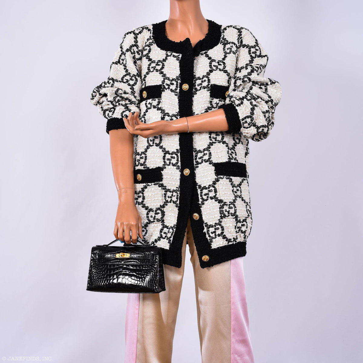 Hermes JPG Kelly Pochette Black Alligator with Gold Hardware