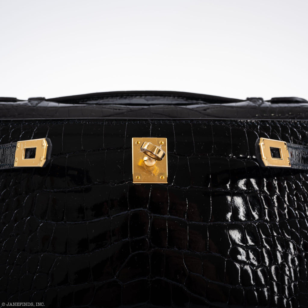 Hermes JPG Kelly Pochette Black Alligator with Gold Hardware