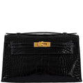 Hermes JPG Kelly Pochette Black Alligator with Gold Hardware