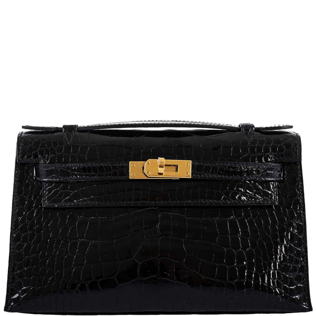 Hermes JPG Kelly Pochette Black Alligator with Gold Hardware