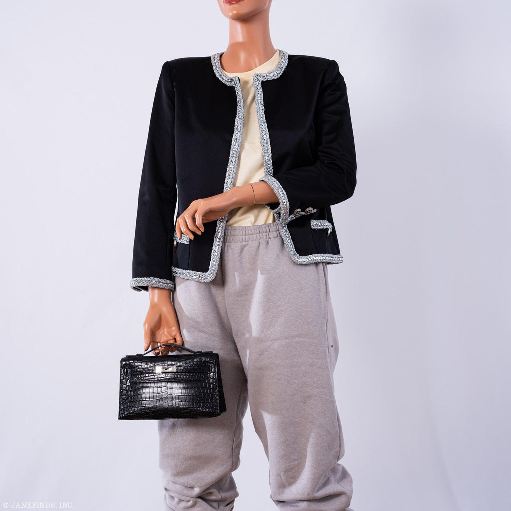 Hermes JPG Kelly Pochette Black Matte Niloticus Crocodile Palladium Hardware