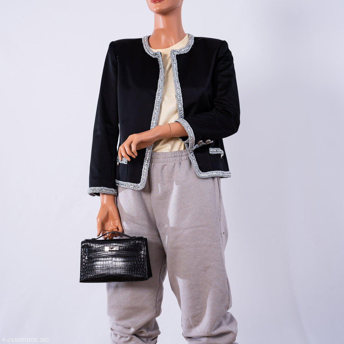 Hermes JPG Kelly Pochette Black Matte Niloticus Crocodile Palladium Hardware