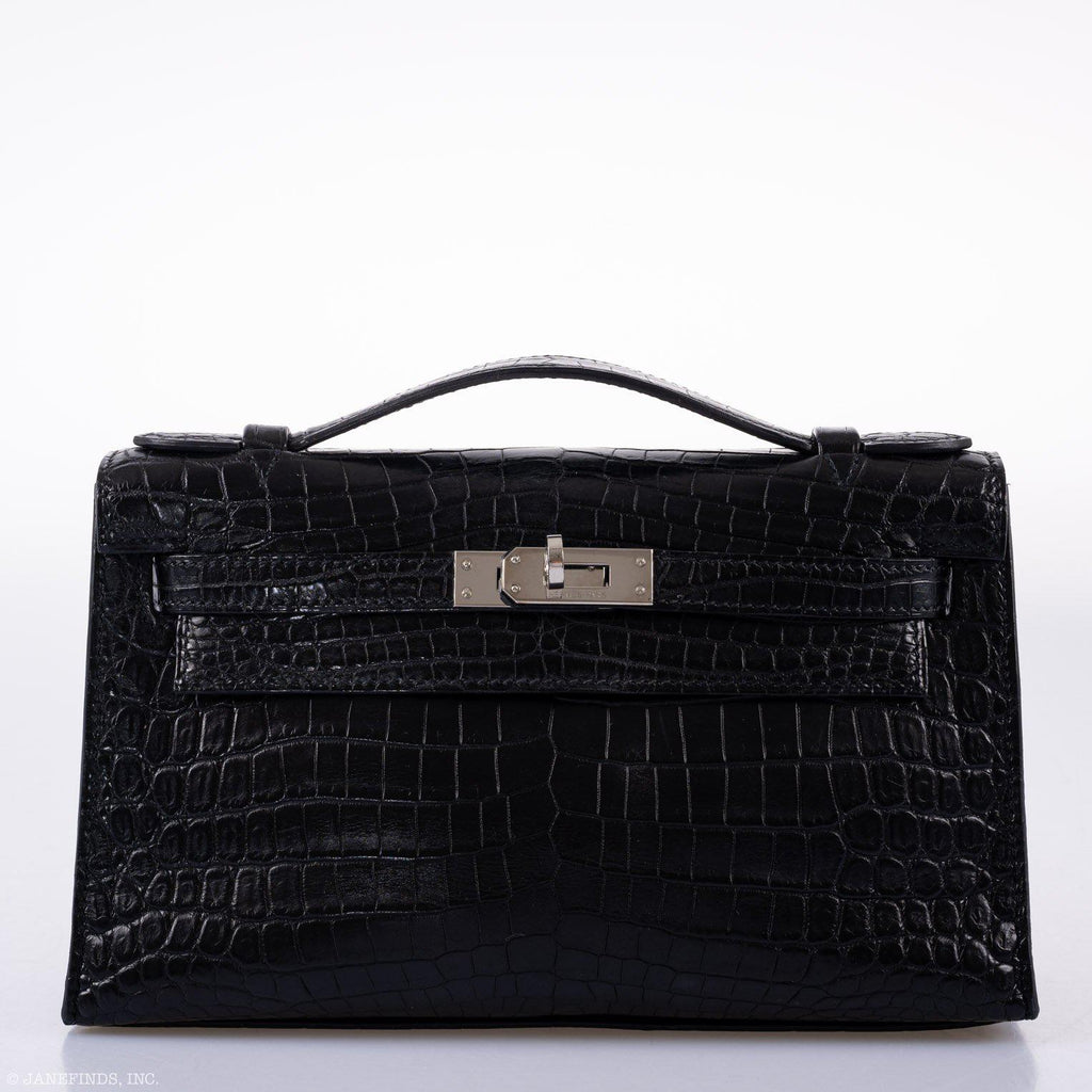 Hermes JPG Kelly Pochette Black Matte Niloticus Crocodile Palladium Hardware