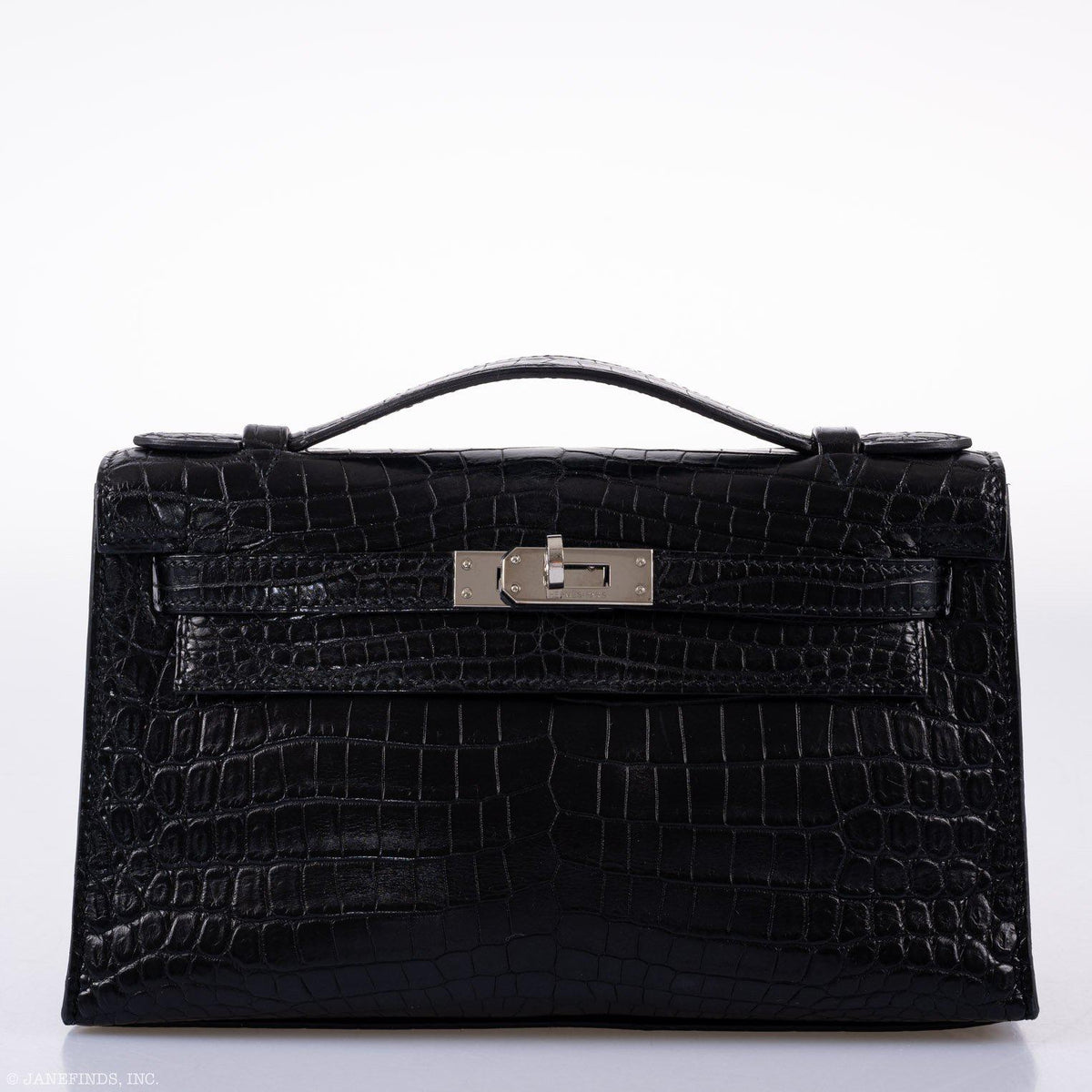 Hermes JPG Kelly Pochette Black Matte Niloticus Crocodile Palladium Hardware