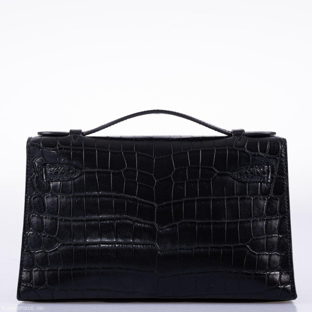 Hermes JPG Kelly Pochette Black Matte Niloticus Crocodile Palladium Hardware