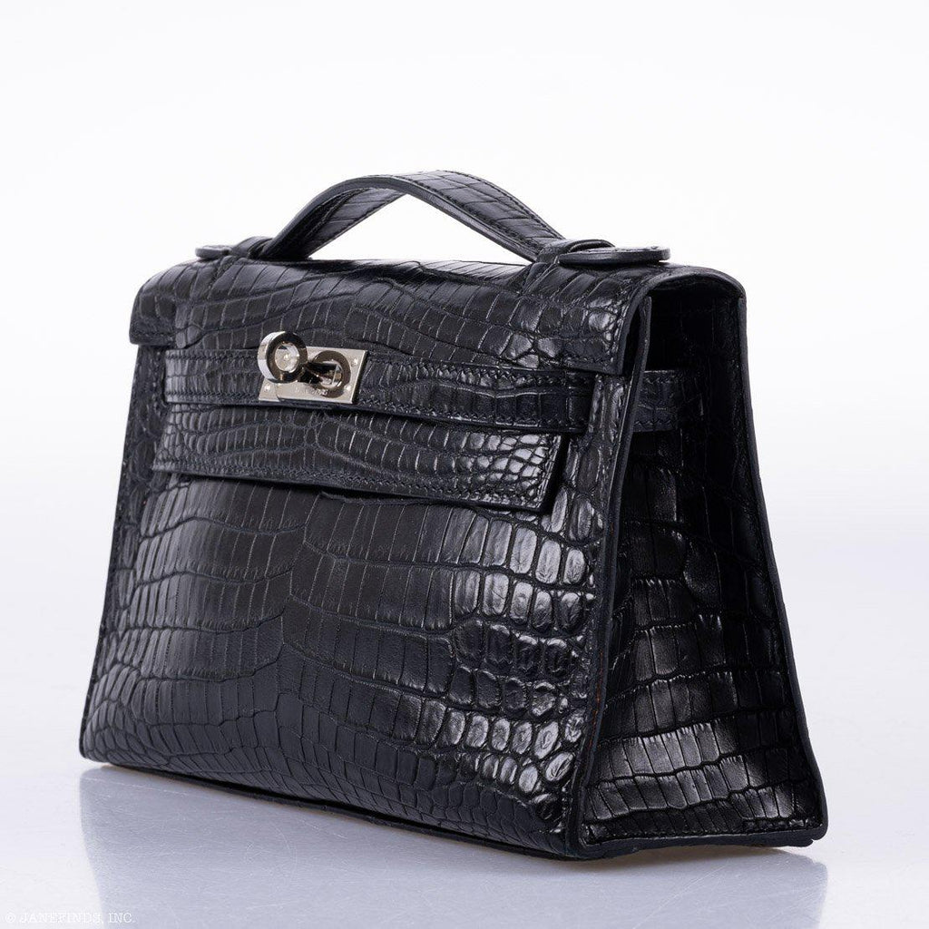 Hermes JPG Kelly Pochette Black Matte Niloticus Crocodile Palladium Hardware