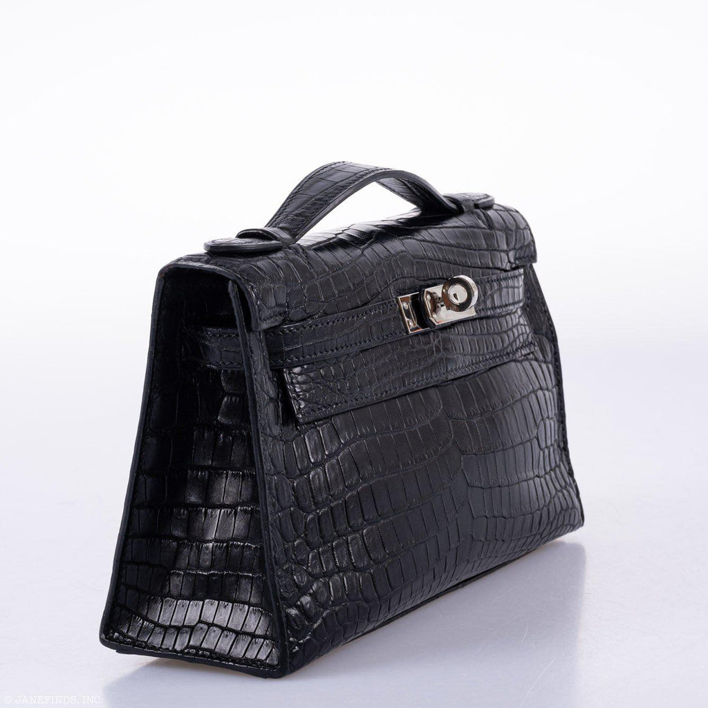 Hermes JPG Kelly Pochette Black Matte Niloticus Crocodile Palladium Hardware
