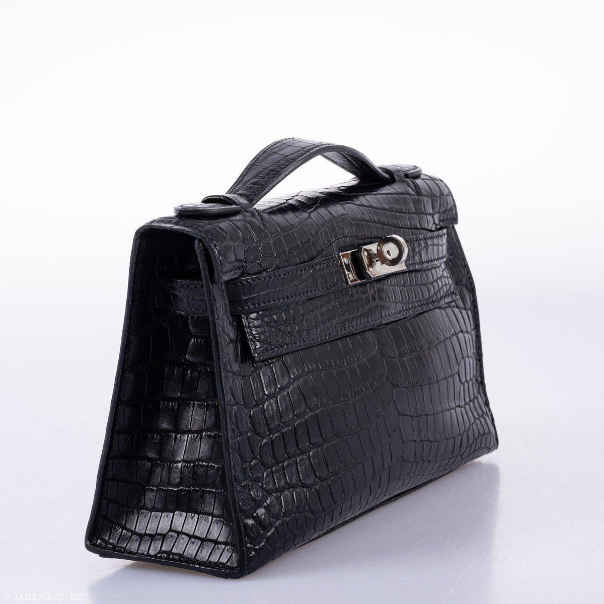 Hermes JPG Kelly Pochette Black Matte Niloticus Crocodile Palladium Hardware