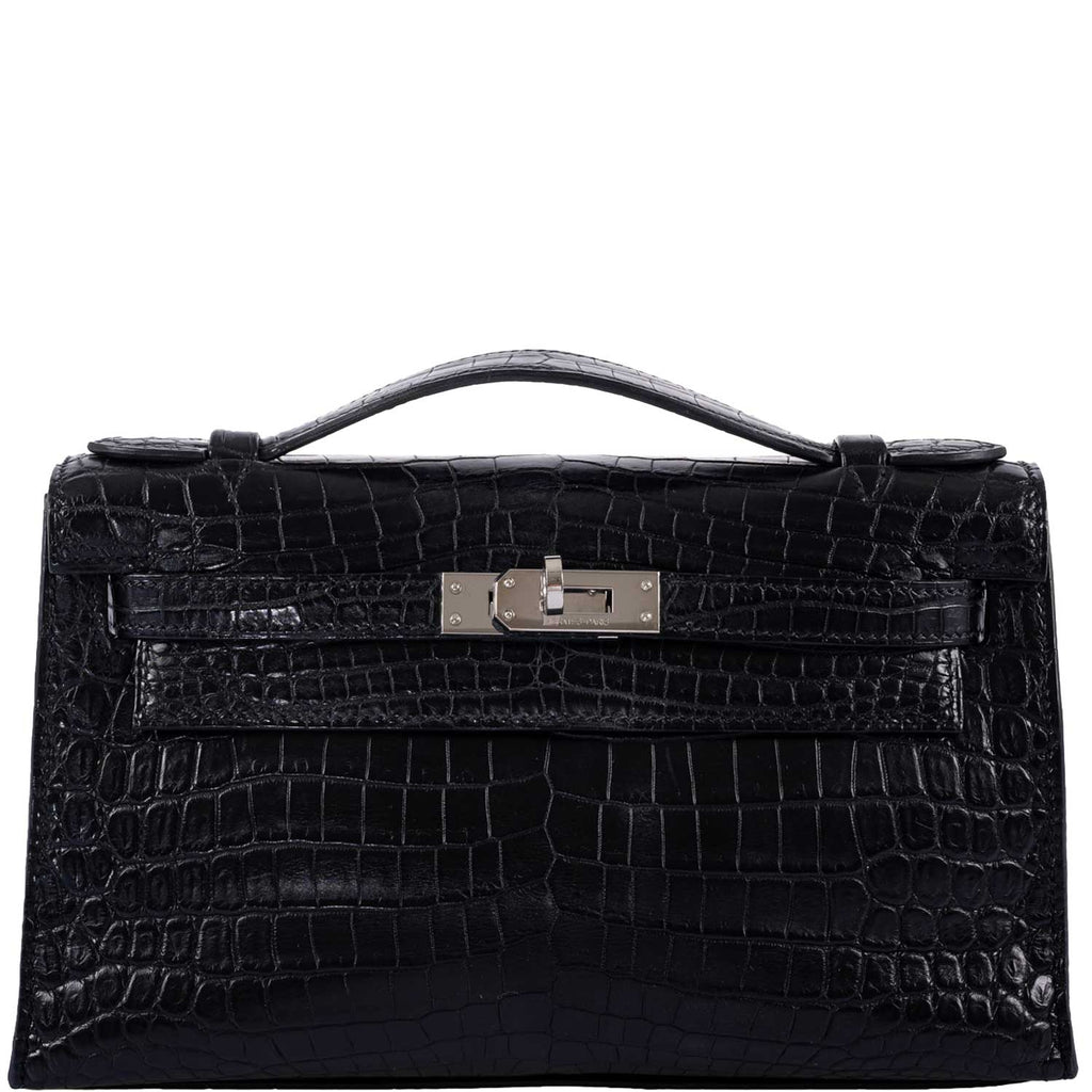 Hermes JPG Kelly Pochette Black Matte Niloticus Crocodile Palladium Hardware