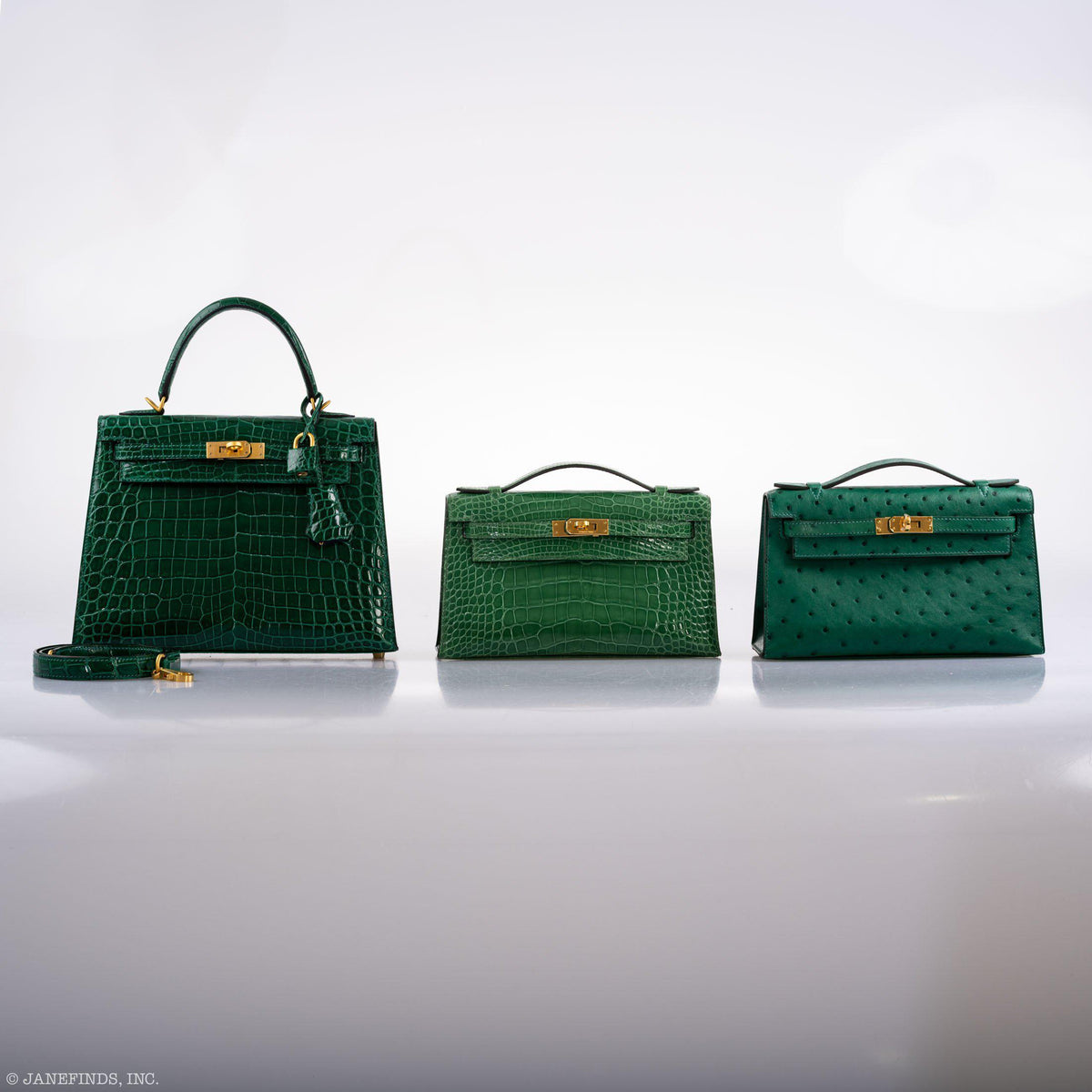 Hermes JPG Kelly Pochette Cactus Alligator with Gold Hardware