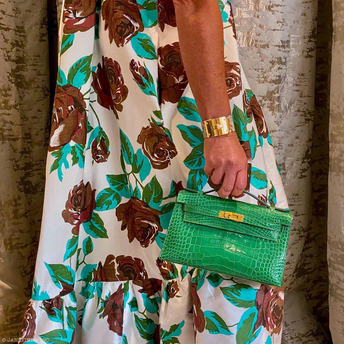 Hermes JPG Kelly Pochette Cactus Alligator with Gold Hardware