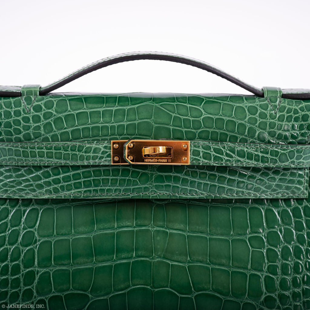Hermes JPG Kelly Pochette Cactus Alligator with Gold Hardware