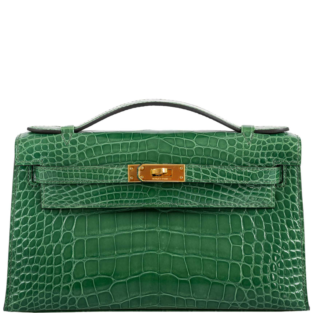 Hermes JPG Kelly Pochette Cactus Alligator with Gold Hardware