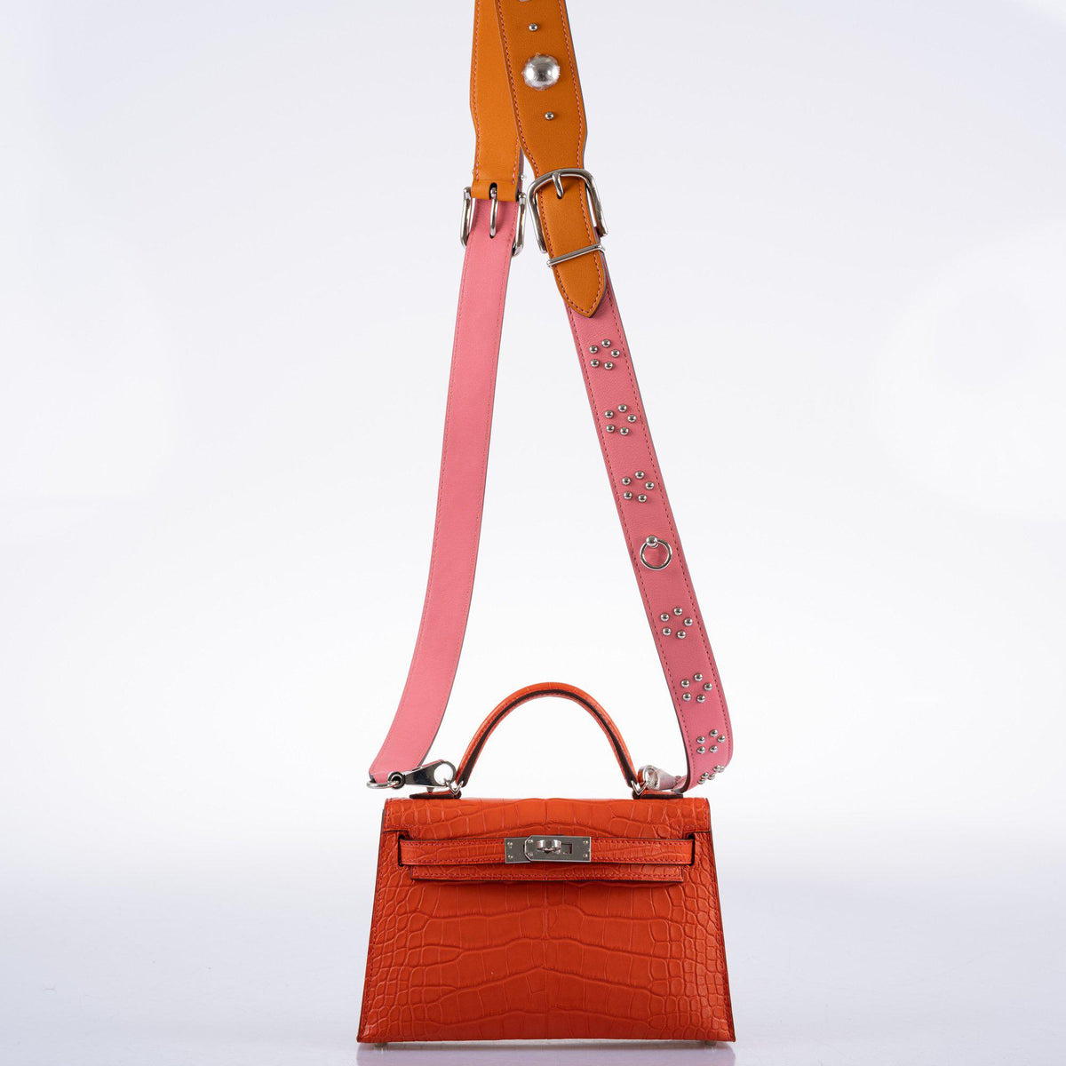 Hermes Kelly 20 Mini II Poppy Matte Alligator Palladium Hardware