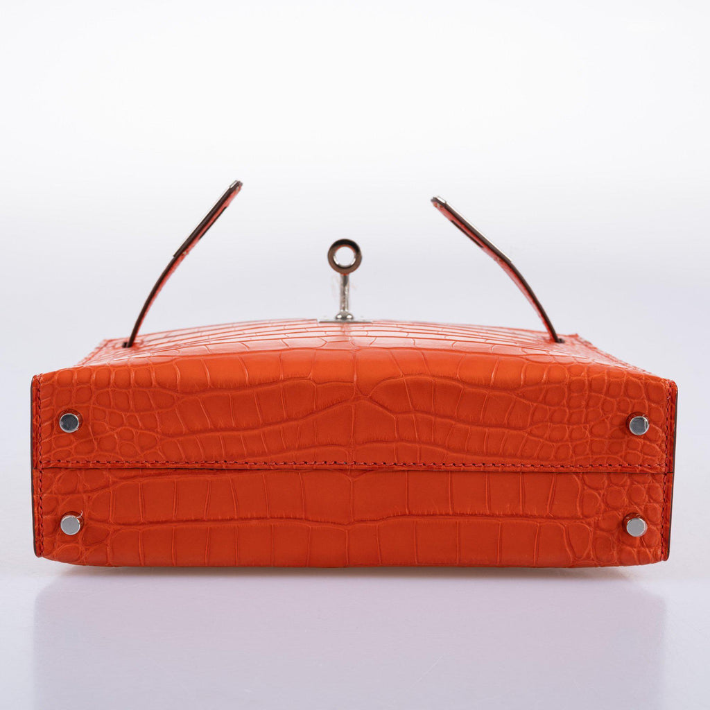 Hermes Kelly 20 Mini II Poppy Matte Alligator Palladium Hardware