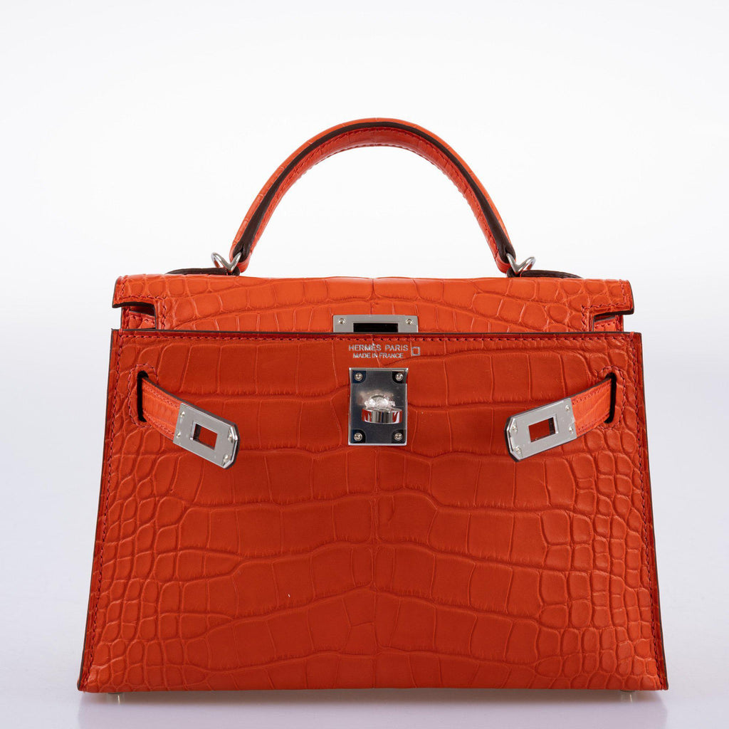 Hermes Kelly 20 Mini II Poppy Matte Alligator Palladium Hardware