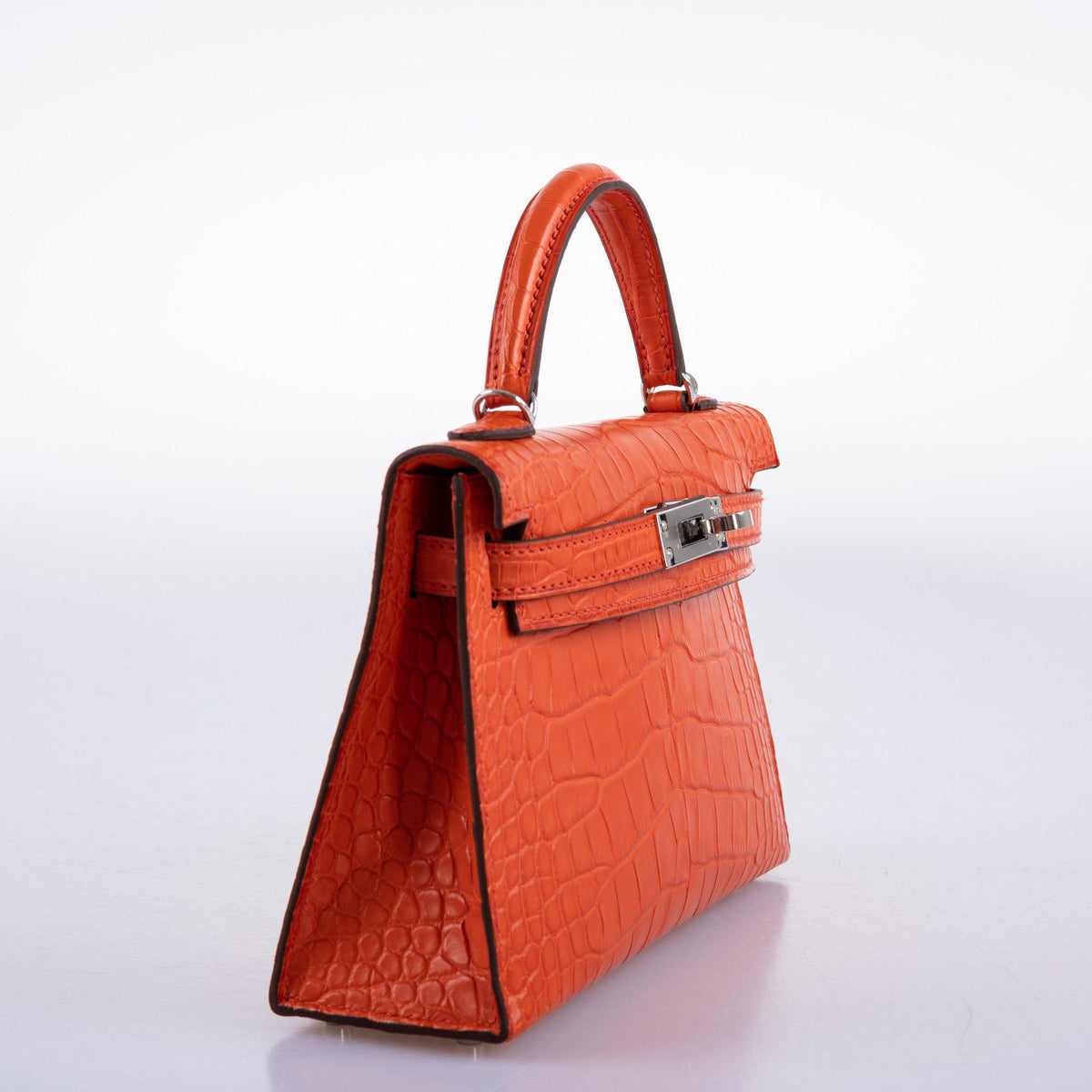 Hermes Kelly 20 Mini II Poppy Matte Alligator Palladium Hardware
