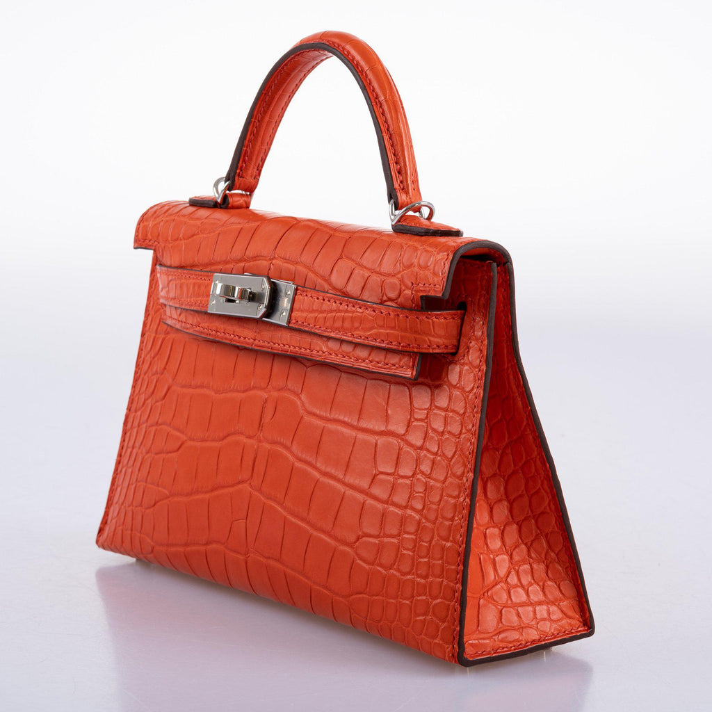 Hermes Kelly 20 Mini II Poppy Matte Alligator Palladium Hardware