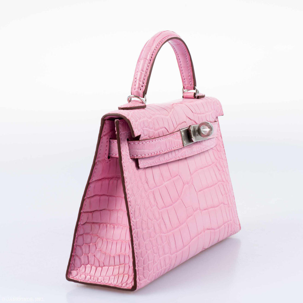 Hermes Kelly 20 Mini II Sellier 5P Bubblegum Matte Pink Alligator Palladium Hardware