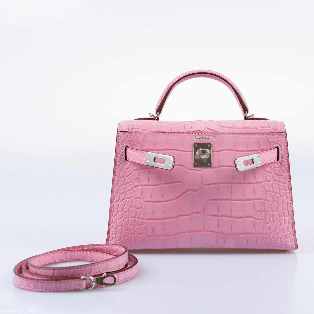 Hermes Kelly 20 Mini II Sellier 5P Bubblegum Matte Pink Alligator Palladium Hardware