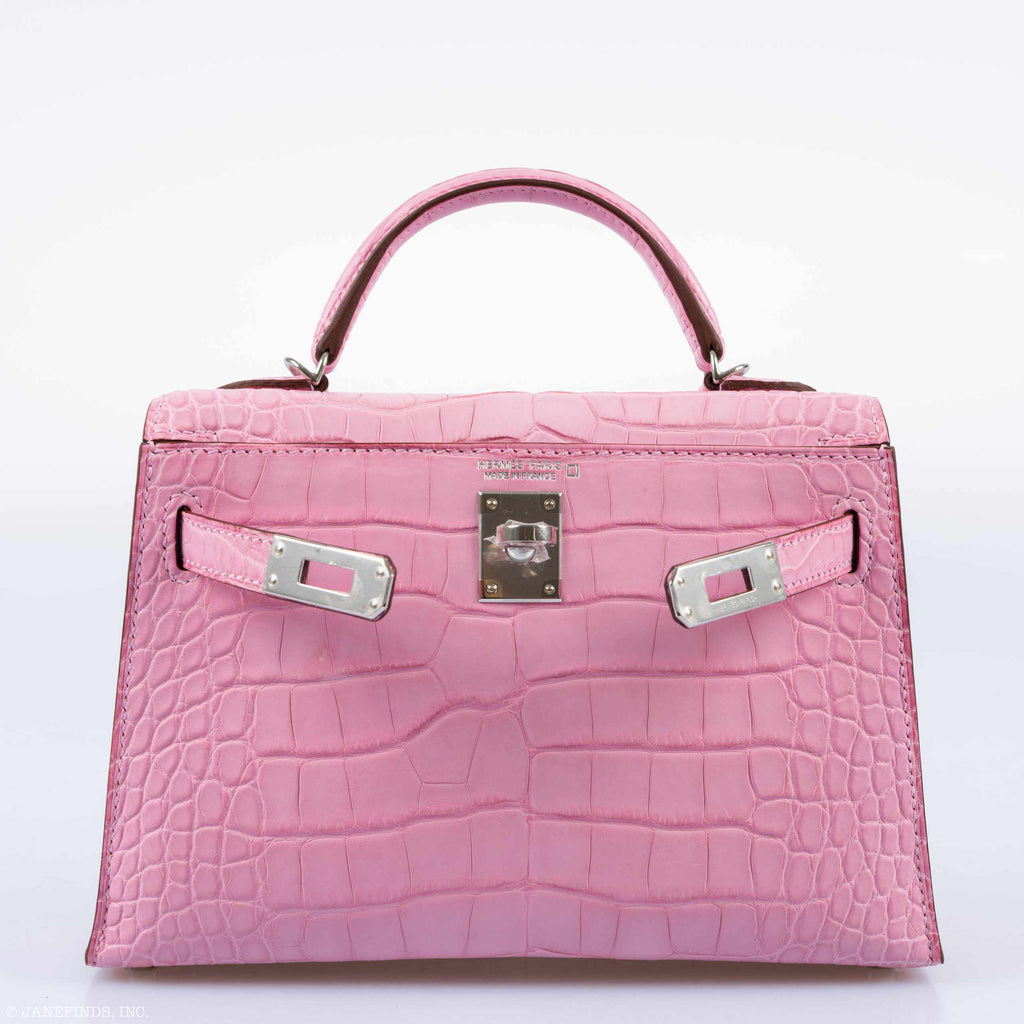 Hermes Kelly 20 Mini II Sellier 5P Bubblegum Matte Pink Alligator Palladium Hardware