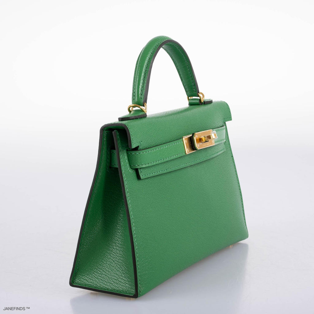 Hermes Kelly 20 Mini II Sellier Bambou Chevre with Gold Hardware